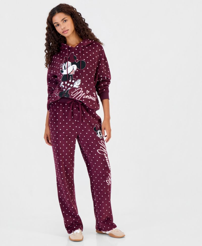 Juniors' Minnie Woobie Graphic Polka-Dot Fleece Pullover
