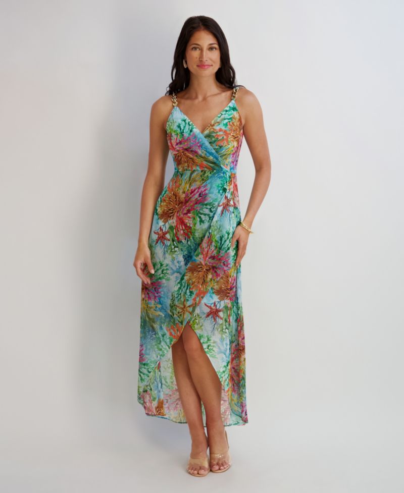 Women's Printed V-Neck High-Low Dress