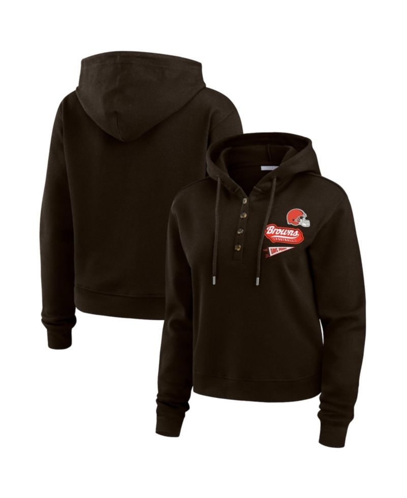 Women's Brown Cleveland Browns Waffle-Knit Pullover Hoodie