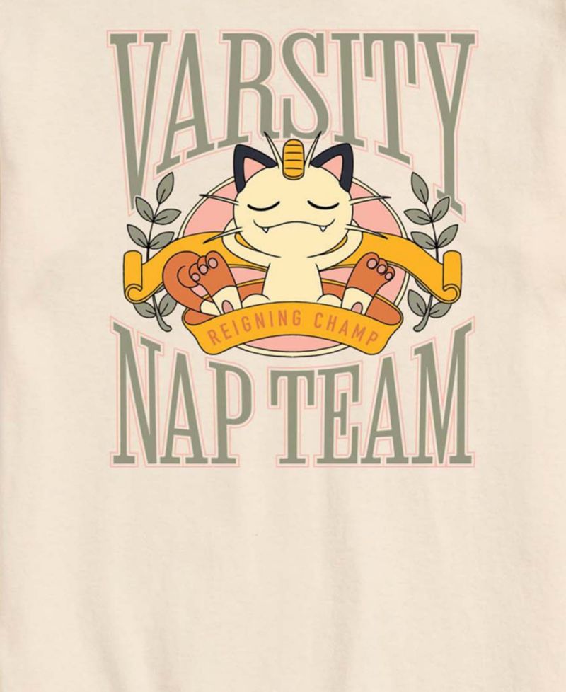 Men's Pokemon Meowth Varsity Nap Team Graphic T-Shirt