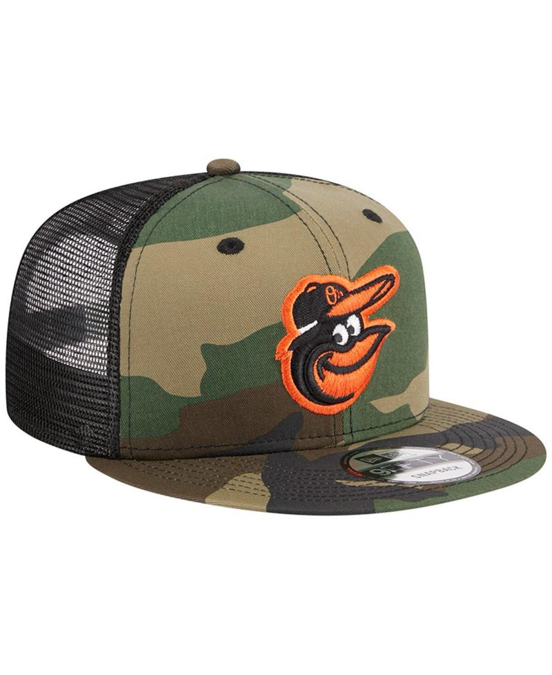 Men's Camo Baltimore Orioles Woodland Camo Trucker 9FIFTY Snapback Hat