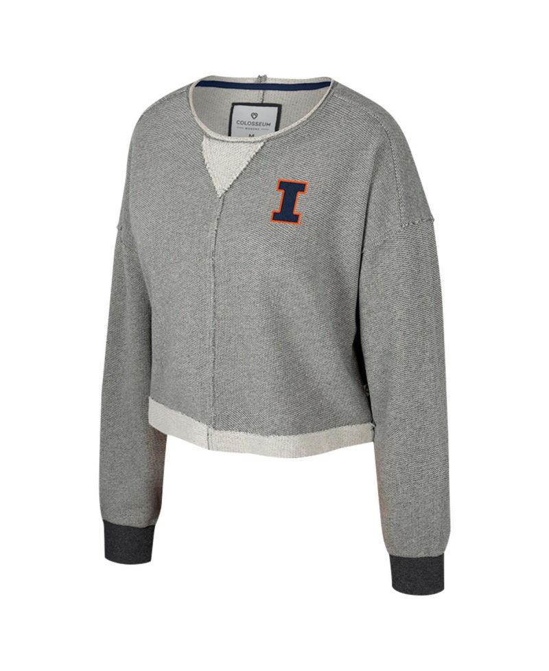 Women's Charcoal Illinois Fighting Illini Magnum Scoop Neck Cropped Pullover Sweatshirt