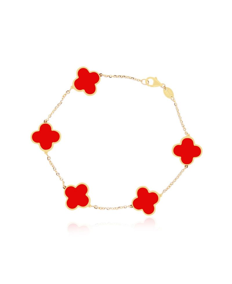 Large Coral Clover Bracelet 14K Gold