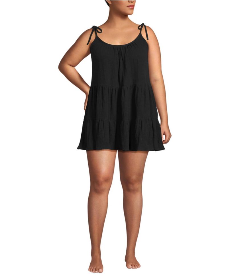 Plus Size Oversized Cotton Gauze Tiered Mini Cover-up Dress