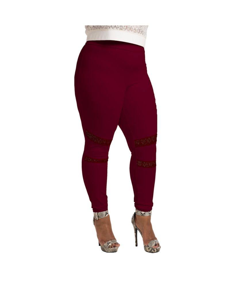 Women's Plus Size Curvy-Fit Lace Inset Pull-On Ponte Legging