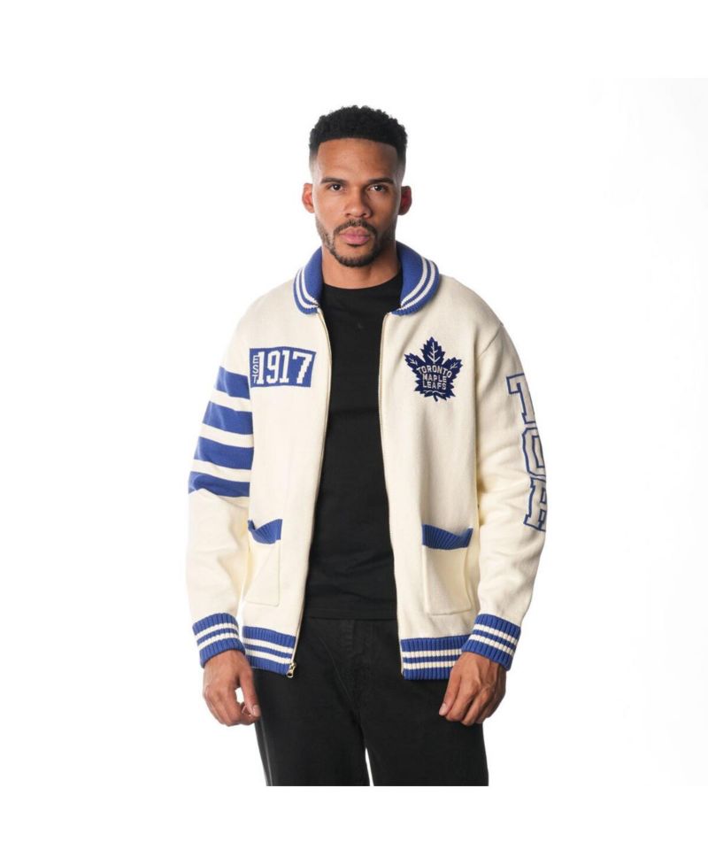 Men's and Women's Cream Toronto Maple Leaf's Jacquard Full-Zip Sweater