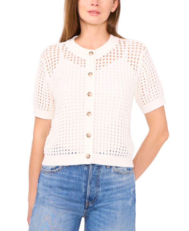 Women's Texture Mesh Short-Sleeve Cardigan