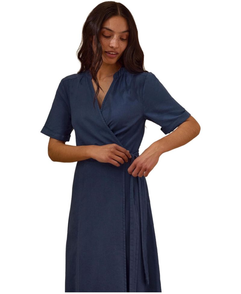 Women's Luxurious Linen Wrap Midi Dress
