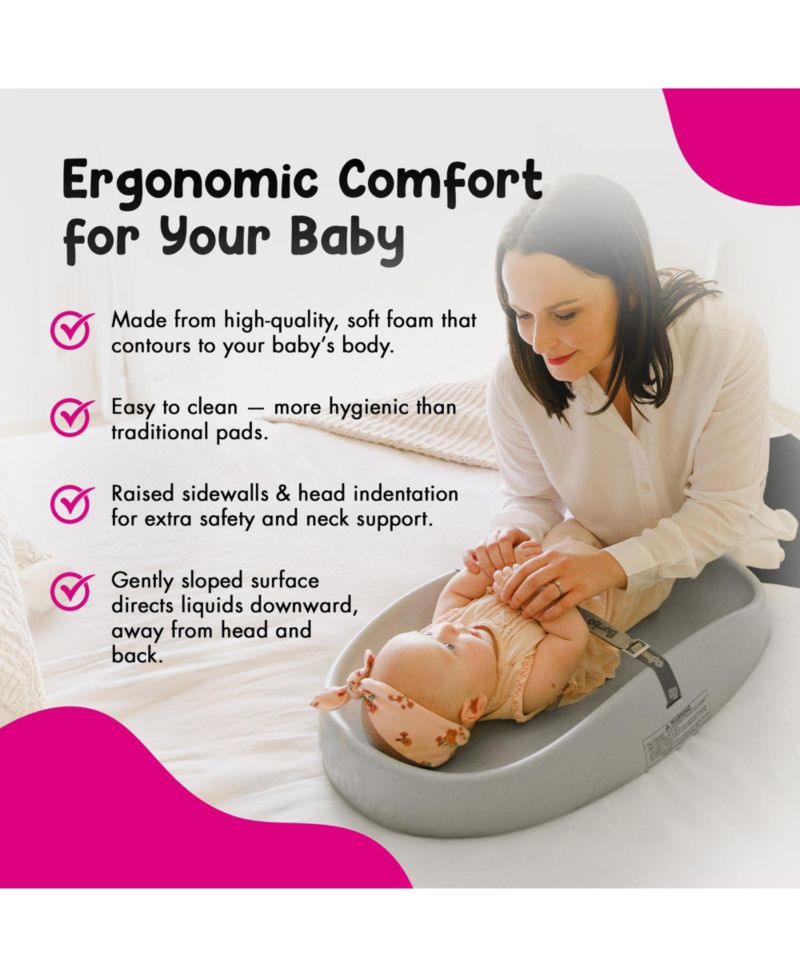 Diaper Changing Pad, Ergonomic Baby Changing Mat with Safety Belt, Gray
