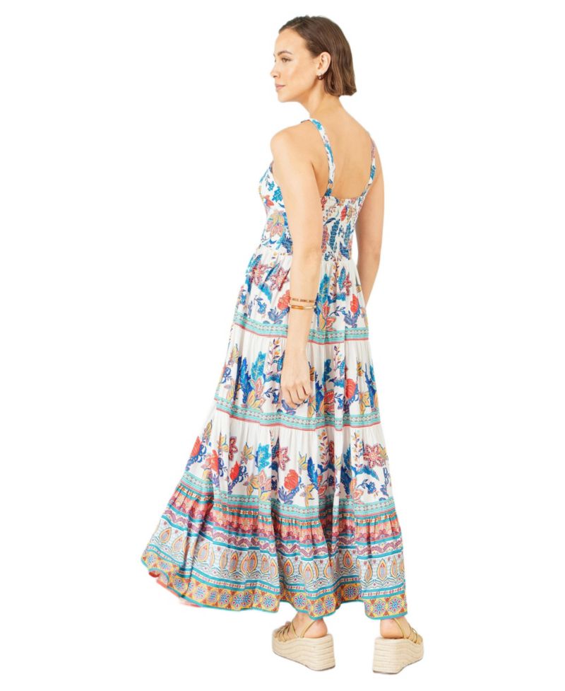 Women's Floral Block Print Tiered Maxi Sun Dress