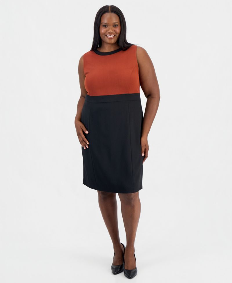 Plus Size Contrast Bodice Sheath Sleeveless Dress