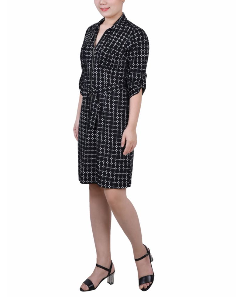 Petite Belted Roll Tab Zip Front Shirtdress