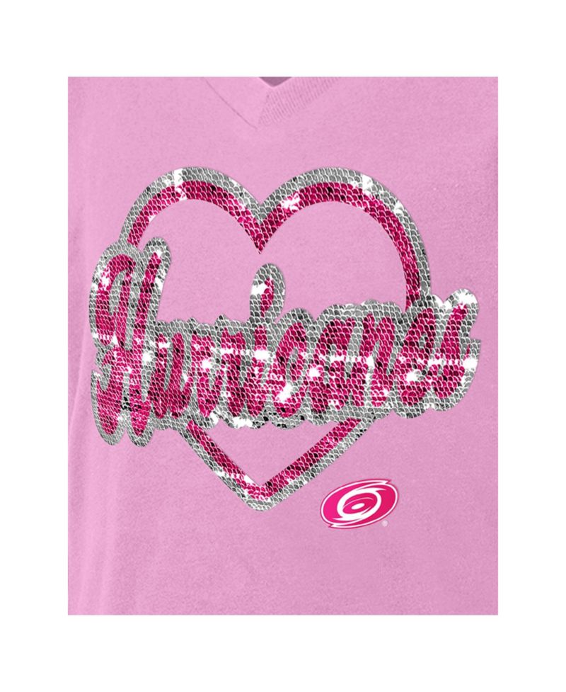 Girl's Big Boys and Girls Pink Carolina Hurricanes Flip Sequin V-Neck T-Shirt