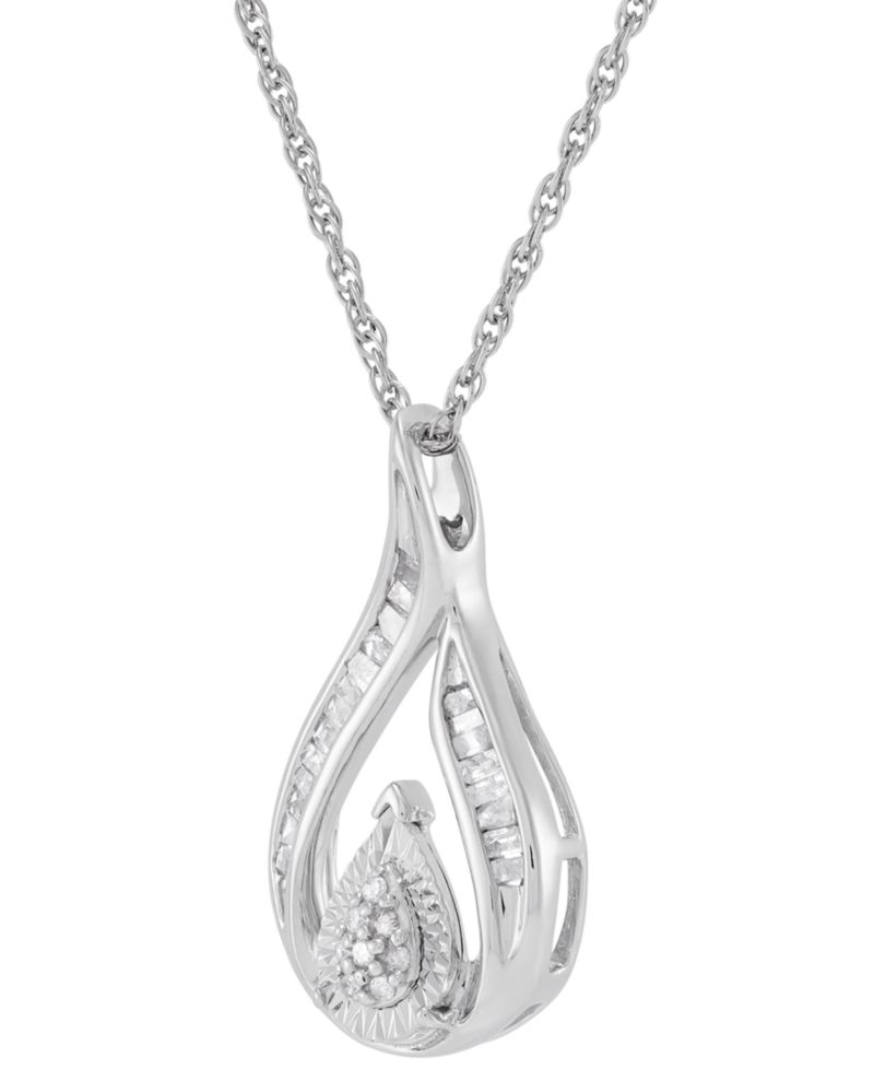 Diamond Teardrop Swirl Pendant Necklace (1/4 ct. t.w.) in Sterling Silver