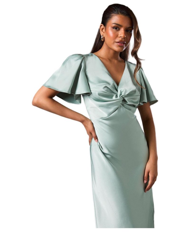 Women's Angel Sleeve Midi Bridesmaid Dress
