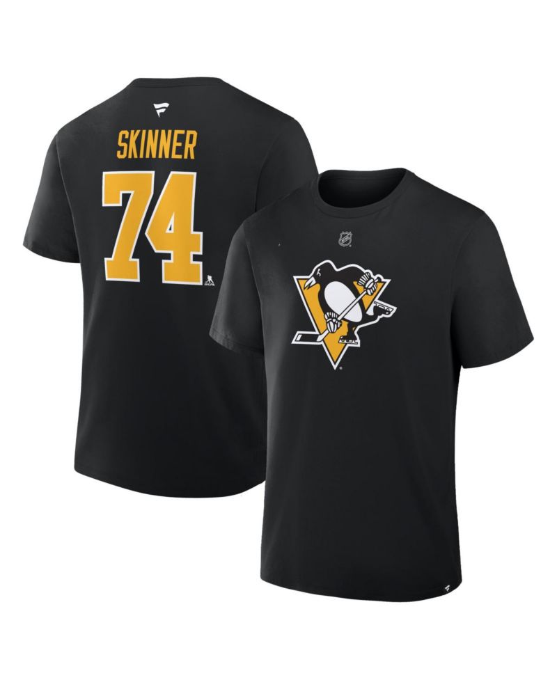 Men's Stuart Skinner Black Pittsburgh Penguins Authentic Stack Name & Number T-Shirt