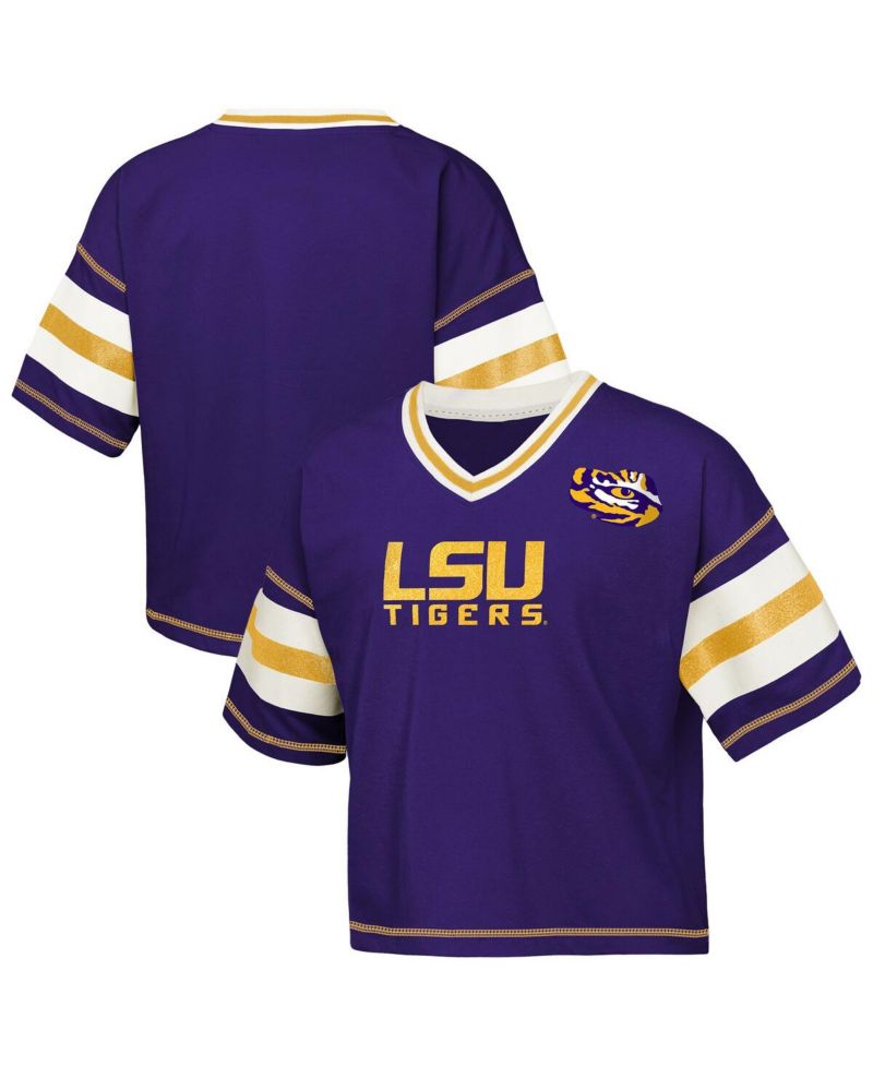 Big Girls Purple LSU Tigers Gridiron Jersey V-Neck T-Shirt