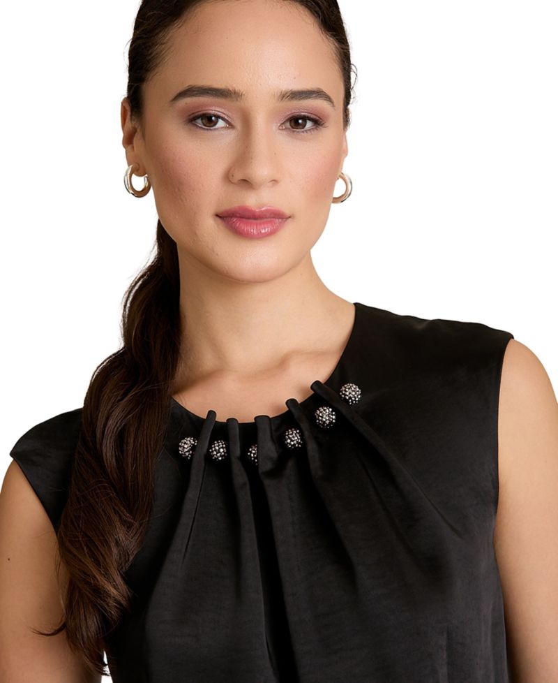 Women's Tucked Beaded Crew Neck Top