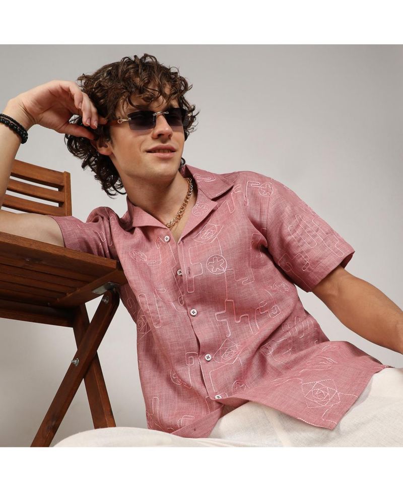 Men's Rouge Pink Embroidered Lined Shirt