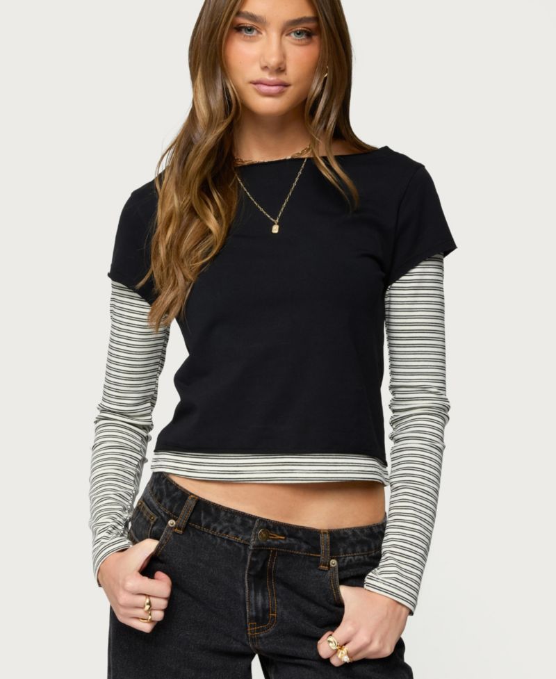 Women's Layered Stripey Long Sleeve T Shirt
