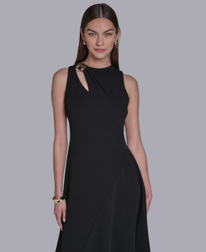 Women's Keyhole Detail Sleeveless Asymmetrical Hem Midi Dress