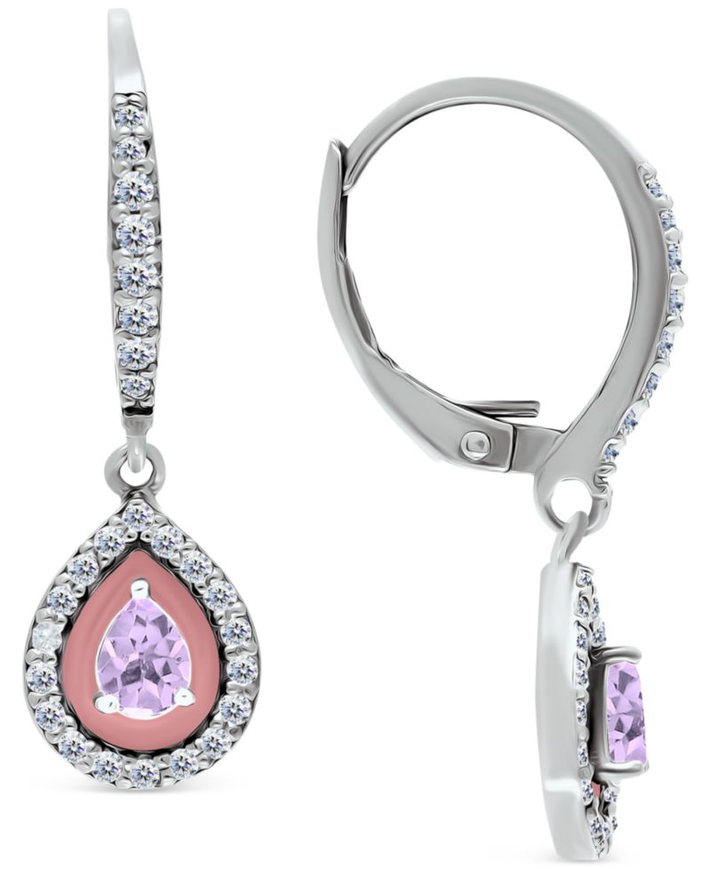 Blue Topaz (1/3 ct. t.w.), Cubic Zirconia, & Enamel Pear Dangle Hoop Earrings in Sterling Silver