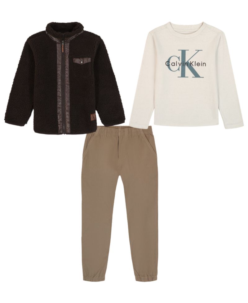 Boys' 2T-7 Berber Shirt Jacket, Long-Sleeve T-Shirt and Joggers, 3-Piece Set