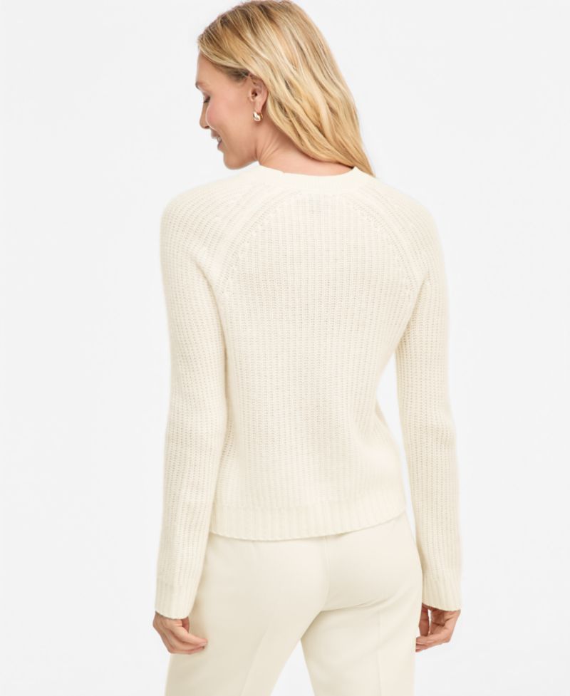 Plus Size 100% Cashmere Shaker Stitch Crewneck Sweater