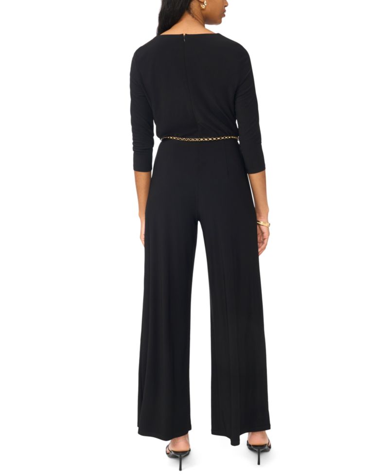 Women's 3/4-Sleeve Cowl Neck Jumpsuit with Belt