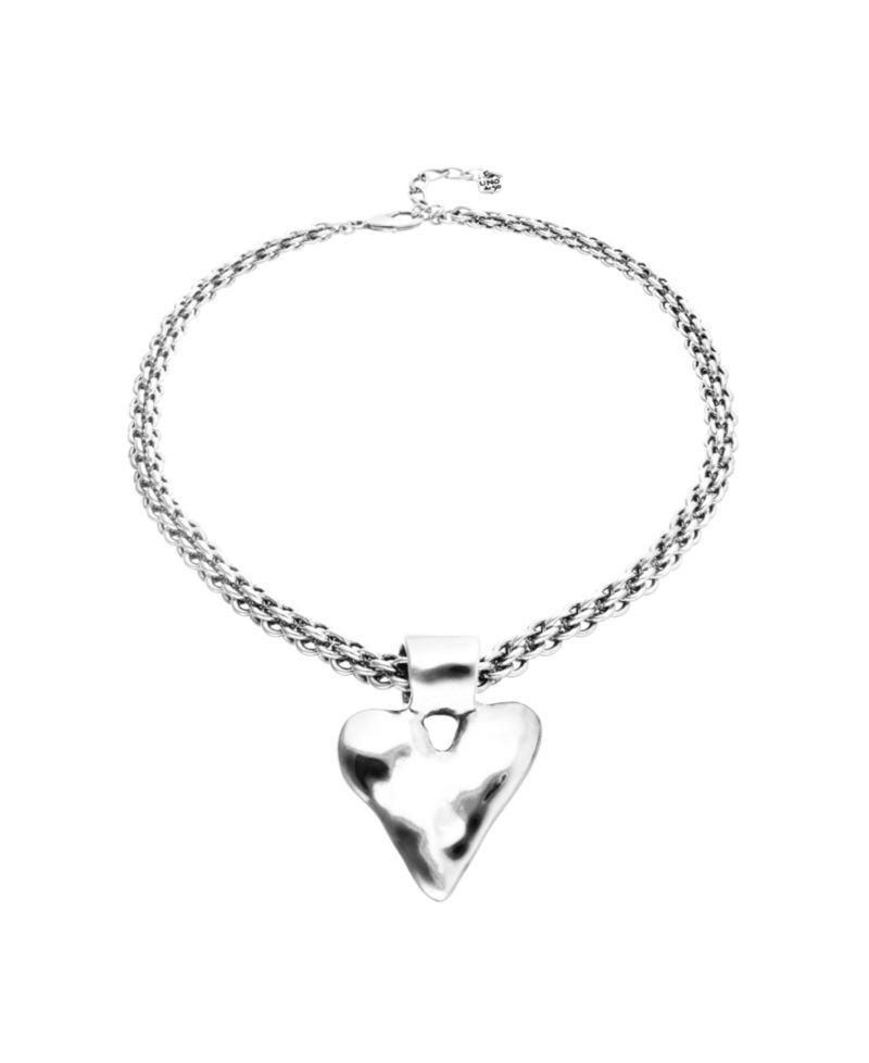 Necklace with Thick Chain And Big Heart Detail Plated in Sterling Silver