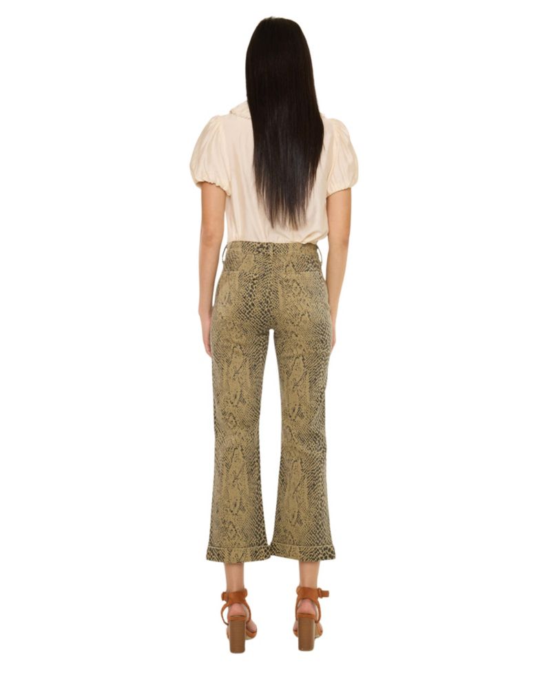 Women's USA Juniors' High Rise Crop Flare Python Print Jeans