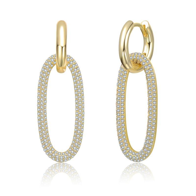 Elegant Cubic Zirconia Encrusted Oval Hoop Drop Earrings