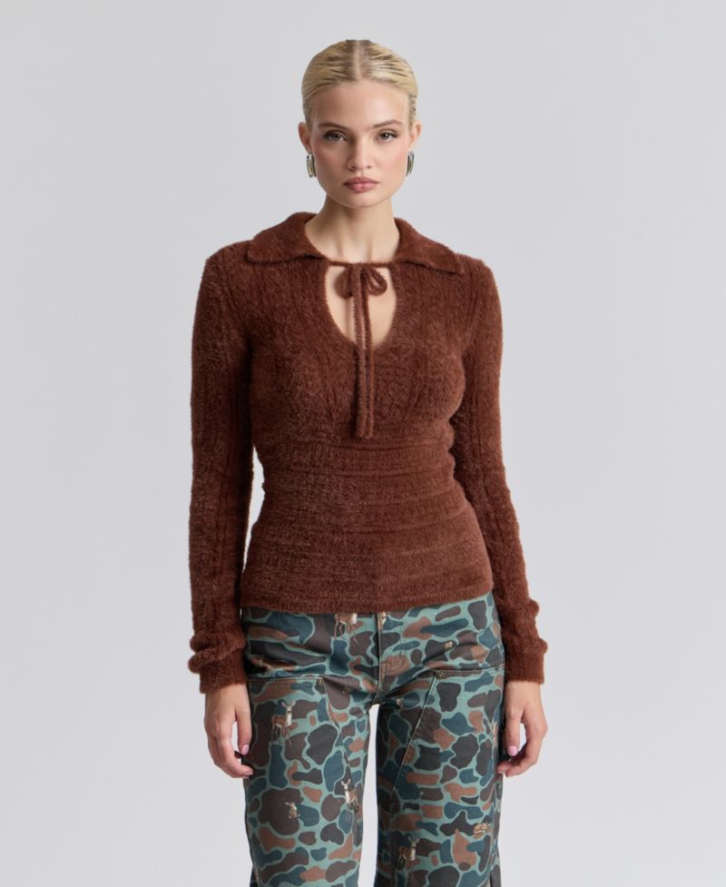 Women's Spread Collar Keyhole Sweater