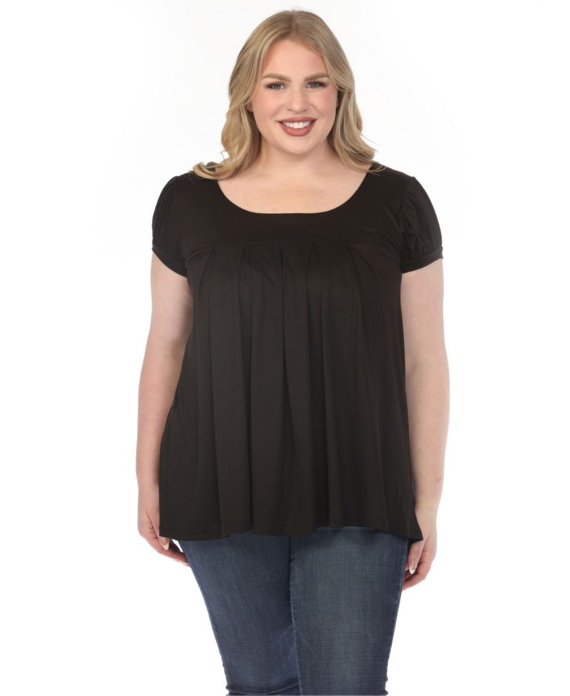 Plus Size Cap-Sleeve Pleated Top