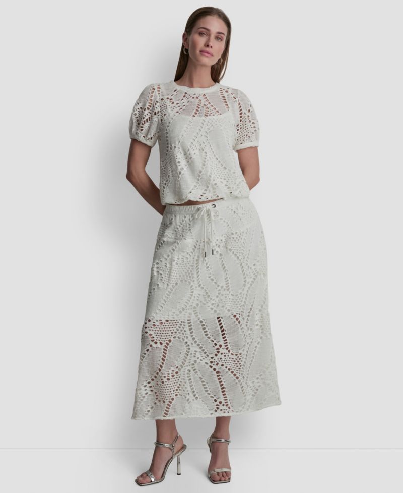 Women's Crochet Leaf Pull-On Midi Skirt