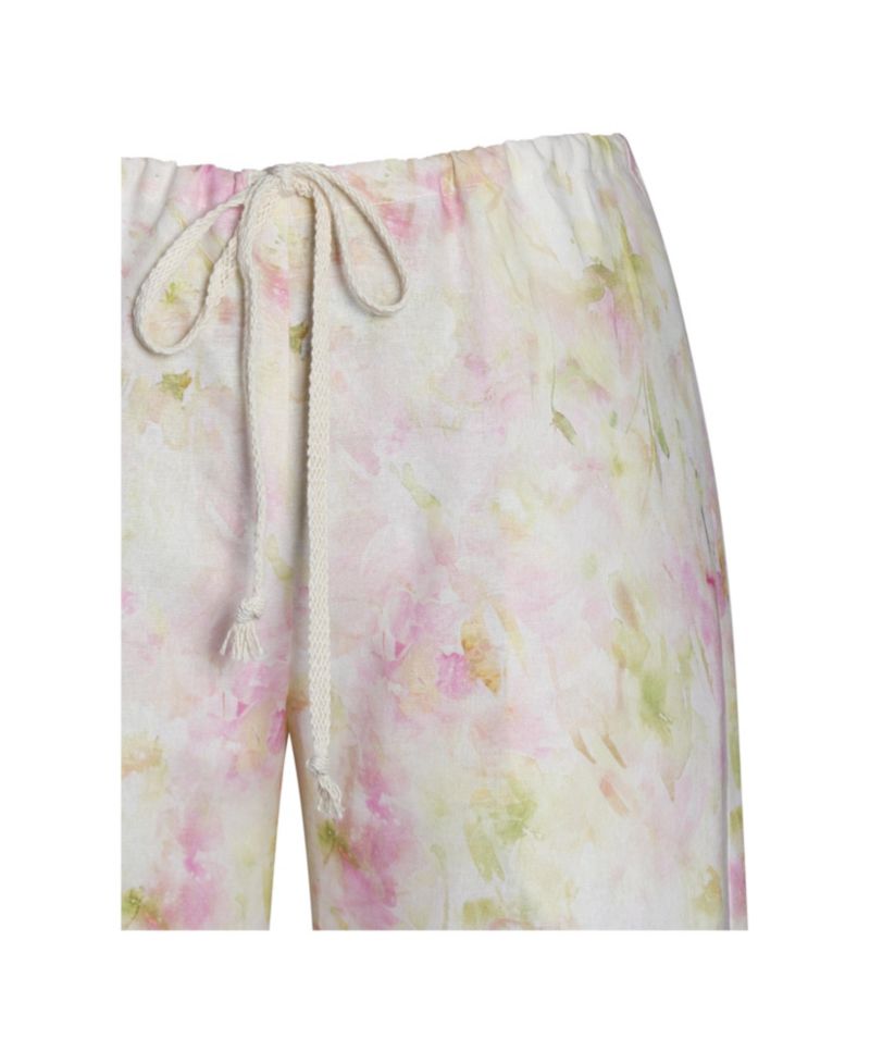 Women's Laureen Pink Floral Print Linen Straight Pants