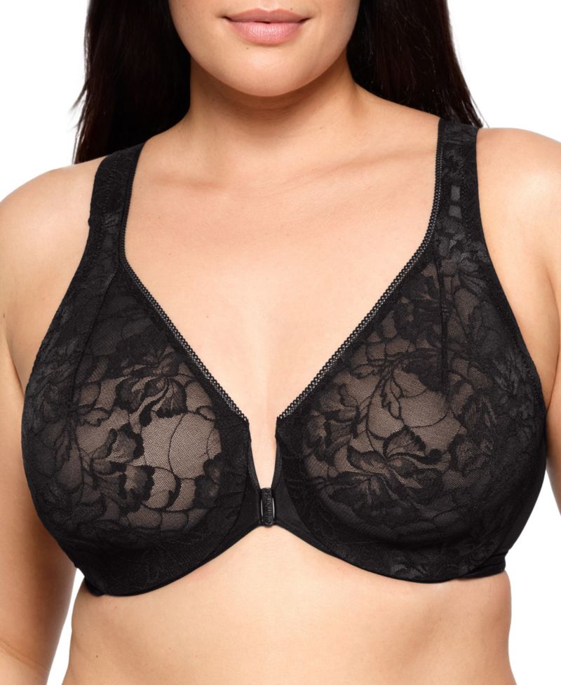 Women's Full Figure Wonderwire Front Close Stretch Lace Bra with Narrow Set Straps 9246