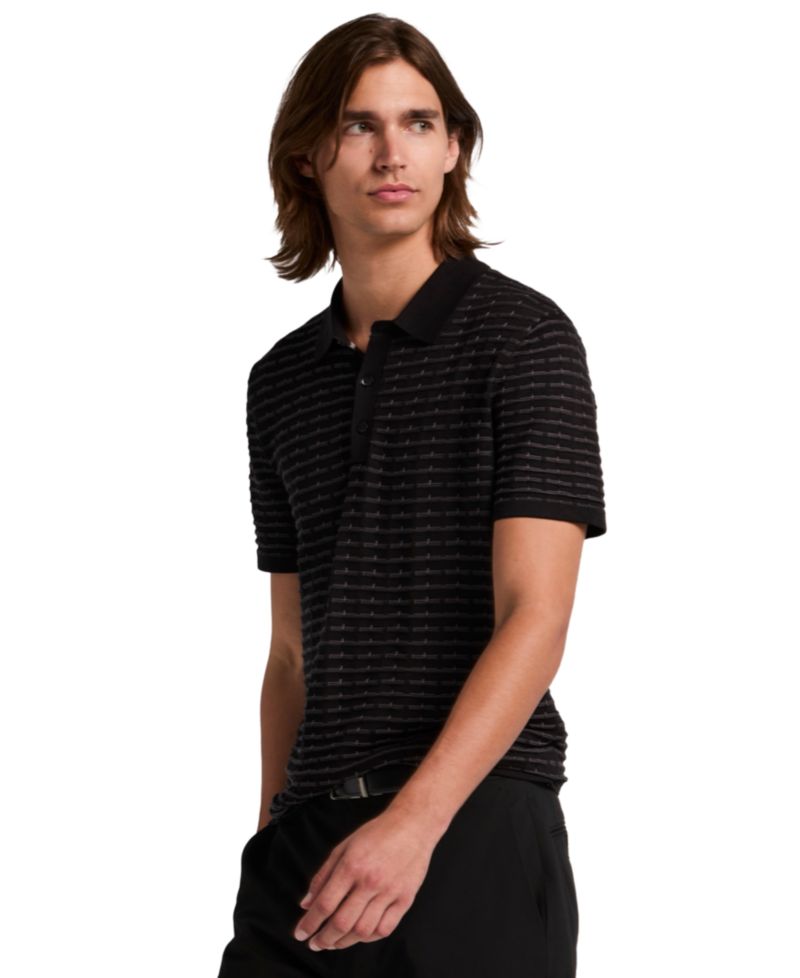 Men's Grid Jacquard Polo Sweater