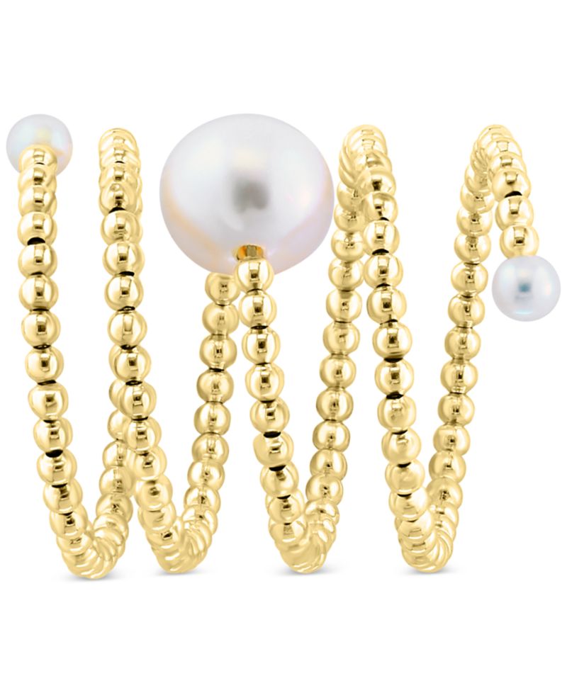 EFFY® Cultured Freshwater Pearl (3 - 3-1/2mm & 8 - 8-1/2mm) Beaded Coil Ring in 14k Gold