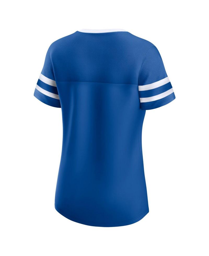 Women's Royal Indianapolis Colts True Catch Iconic Rhinestone Bling Athena Lace-Up T-Shirt