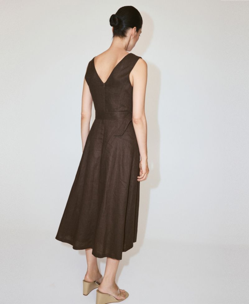 Women's Belt Linen Midi-Dress