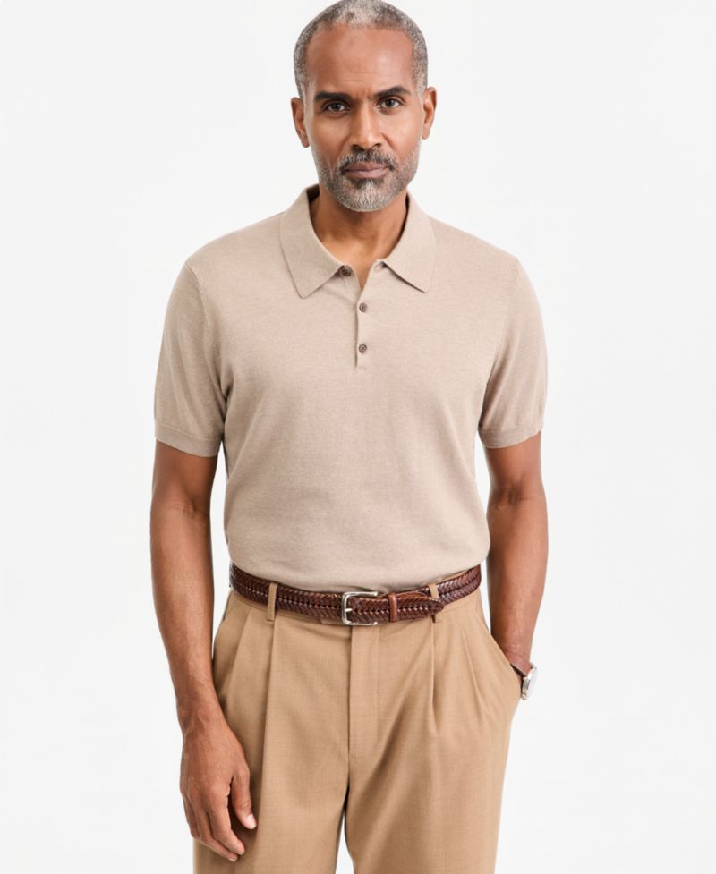 Men's Cotton Cashmere Blend Short-Sleeve Polo Sweater