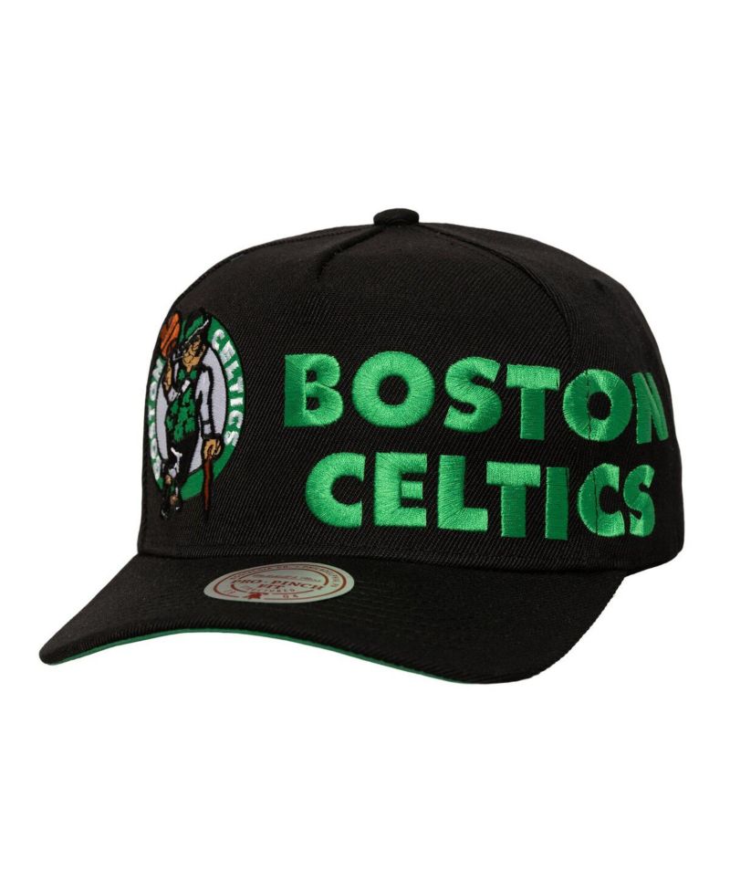 Men's Black Boston Celtics Busted Logo Wordmark Wrap-Around Pro Pinch Adjustable Hat