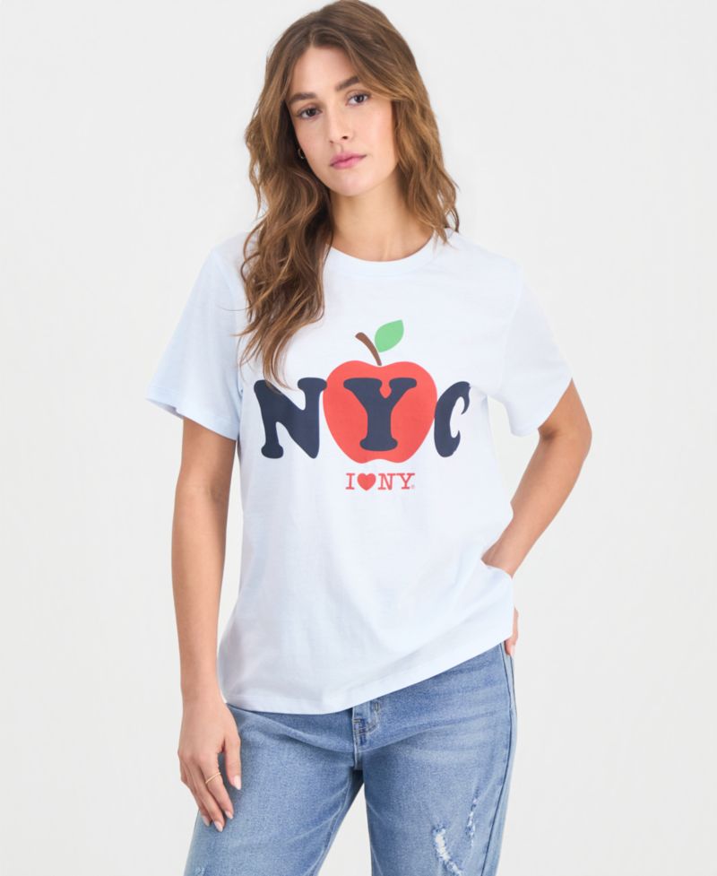 Juniors' NYC Apple Graphic Print Crewneck T-Shirt