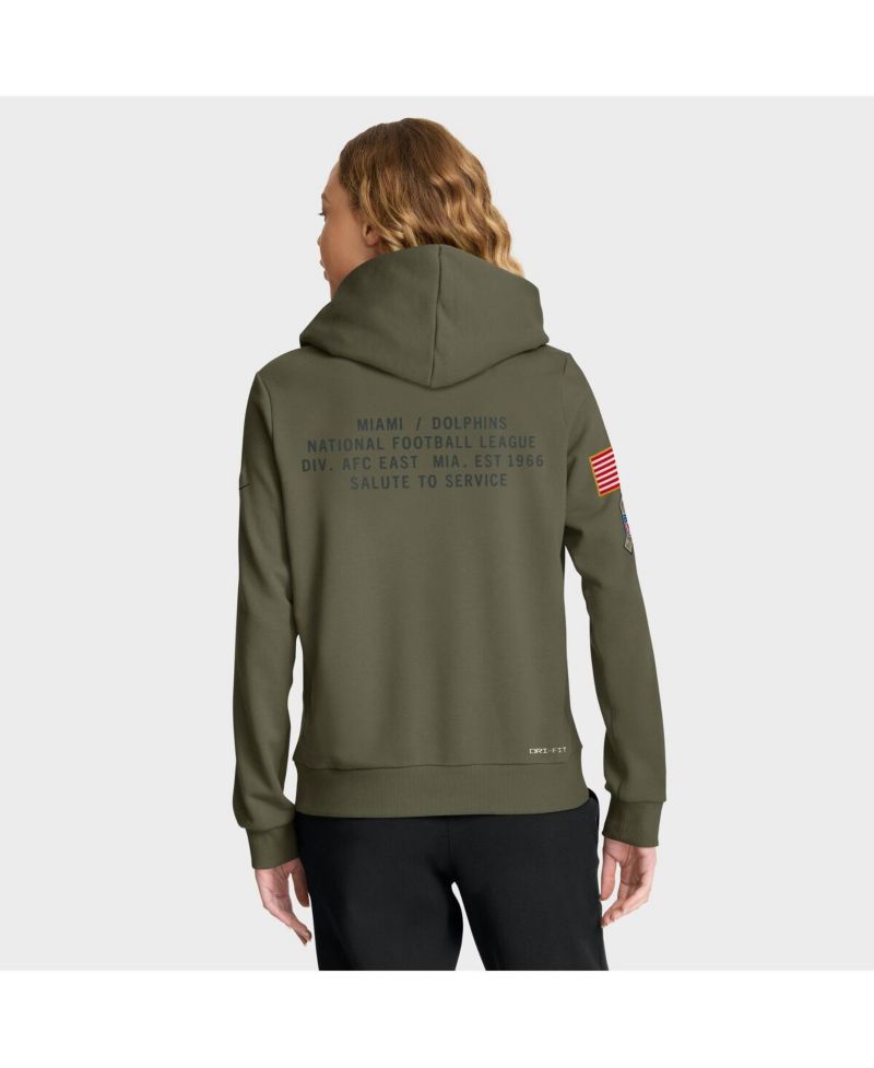 Women's Olive Miami Dolphins 2025 Salute to Service Sideline Standard Issue Dri-FIT Hoodie