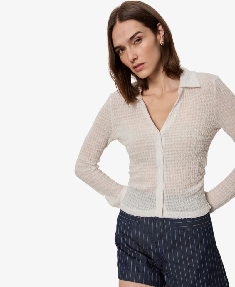 Petite Juno Textured Long-Sleeve Spread Collar Shirt