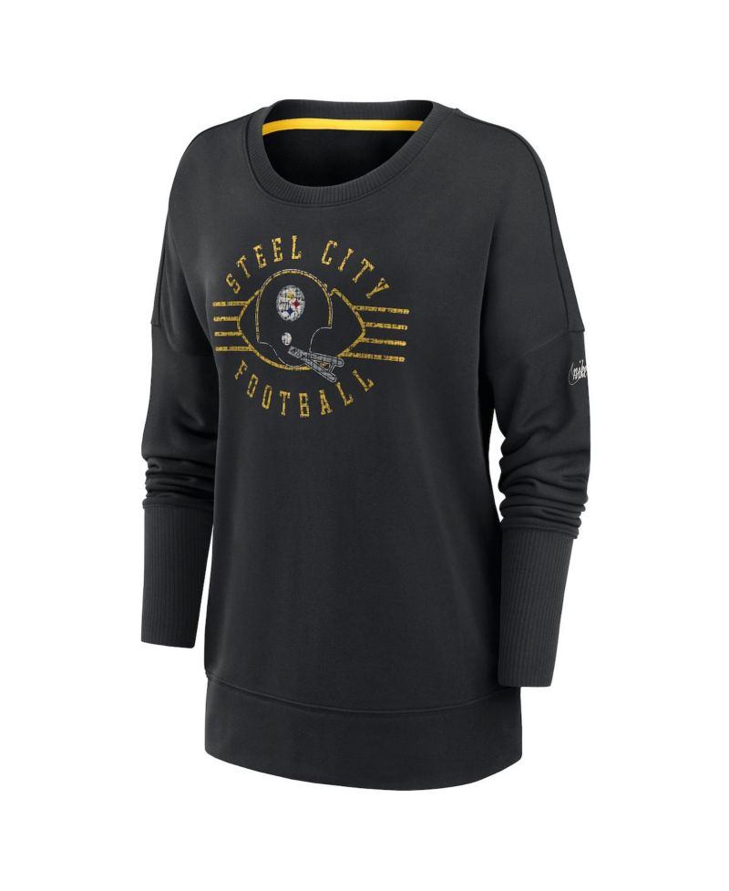 Women's Black Pittsburgh Steelers Rewind Playback Icon Performance Pullover Sweatshirt