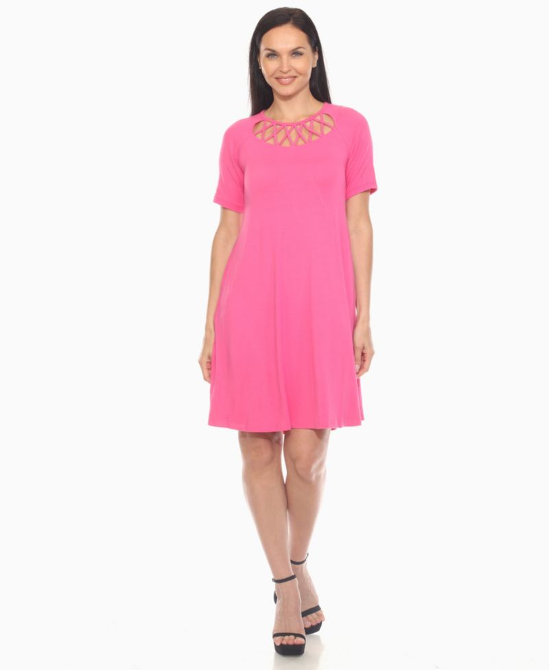 Plus Size Short Sleeve Crisscross Neck A-Line Dress