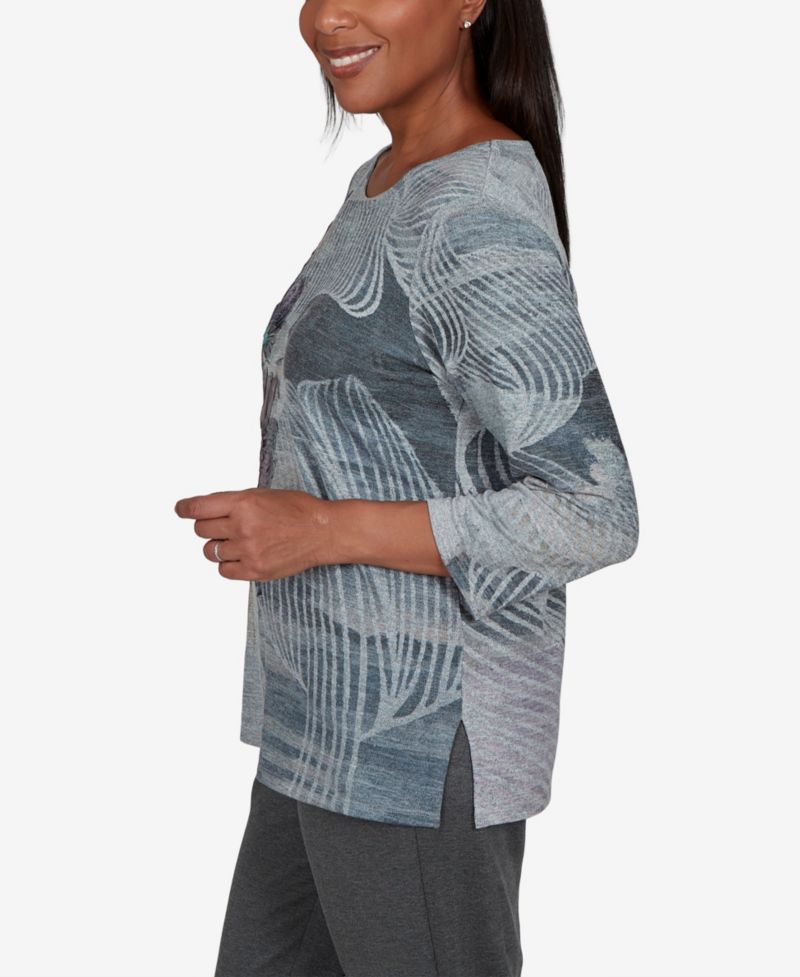Women's 3/4-Sleeve Floral-Print Knit Top