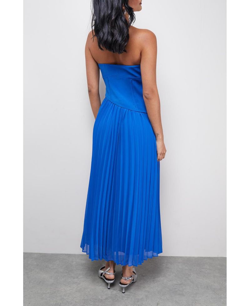 Women's Bandeau Bodice Pleated Midi Dress